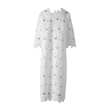 MQTIME  -  Water-Soluble Lace In Vogue Women's Skirt Suit Hollow Loose Top White Black Red Straight Long Party Skirt New Design In Stock